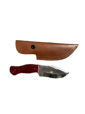 Clip Point Hunting Knife 5" Silver Blake Red Handle Leather Case Included